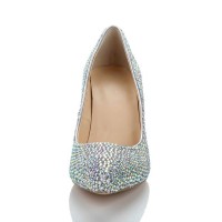 Women's Cone Heel Sheepskin Closed Toe With Rhinestone Silver Wedding Shoes