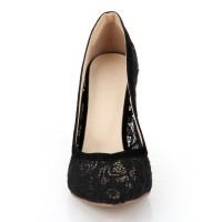 Women's Stiletto Heel Lace Black Closed Toe Office High Heels