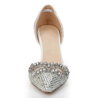 Women's Stiletto Heel Patent Leather Closed Toe With Rhinestone Silver Wedding Shoes