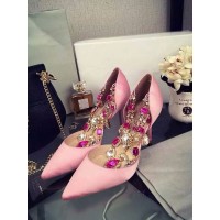 Women's Pink Stiletto Heel Satin Closed Toe With Rhinestone Chain High Heels
