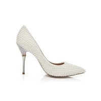 Women's Patent Leather Stiletto Heel Closed Toe With Pearl High Heels