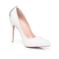 Women's Closed Toe Patent Leather Stiletto Heel With Pearl Rhinestone High Heels