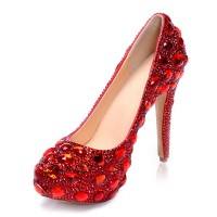 Women's Patent Leather Platform Closed Toe Stiletto Heel With Rhinestone Platforms Shoes