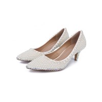 Women's Patent Leather Closed Toe Cone Heel With Pearl White Wedding Shoes