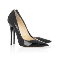 Women's Black Patent Leather Closed Toe Stiletto Heel Office High Heels