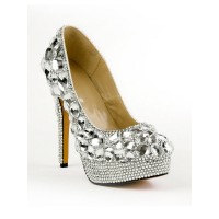 Women's Closed Toe Stiletto Heel Platform Platforms Shoes With Rhinestones