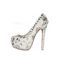 Women's Patent Leather Stiletto Heel Closed Toe Platform With Pearl High Heels