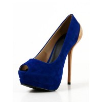 Women's Suede Stiletto Heel Peep Toe Platform High Heels