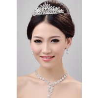 Stunning Alloy Clear Crystals Wedding Headpieces Necklaces Earrings Set