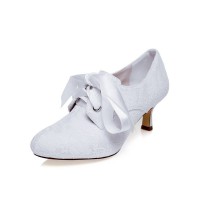 Women's Satin Closed Toe Silk Spool Heel Wedding Shoes
