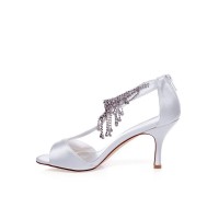 Women's Satin Peep Toe Stiletto Heel Rhinestones Wedding Shoes