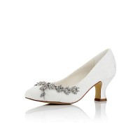 Women's Satin PU Closed Toe Spool Heel Wedding Shoes