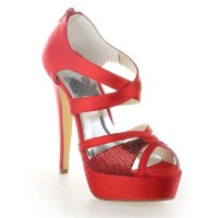 Women's Satin Platform Peep Toe With Zipper Cone Heel Platforms Shoes