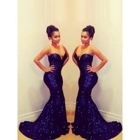 Trumpet/Mermaid Sweetheart Sleeveless Sequins Sweep/Brush Train Dresses