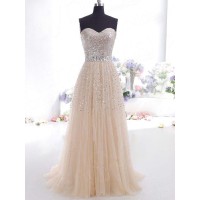 A-Line/Princess Sweetheart Tulle Sleeveless Sweep/Brush Train Dresses