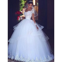 Ball Gown Sweetheart Long Sleeves Floor-Length Lace Tulle Wedding Dresses