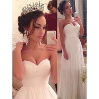A-Line/Princess Sweetheart Sleeveless Floor-Length Ruffles Chiffon Wedding Dresses