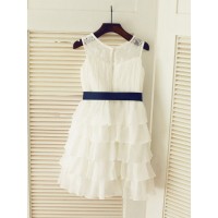 A-line/Princess Scoop Sleeveless Ruched Long Chiffon Dresses